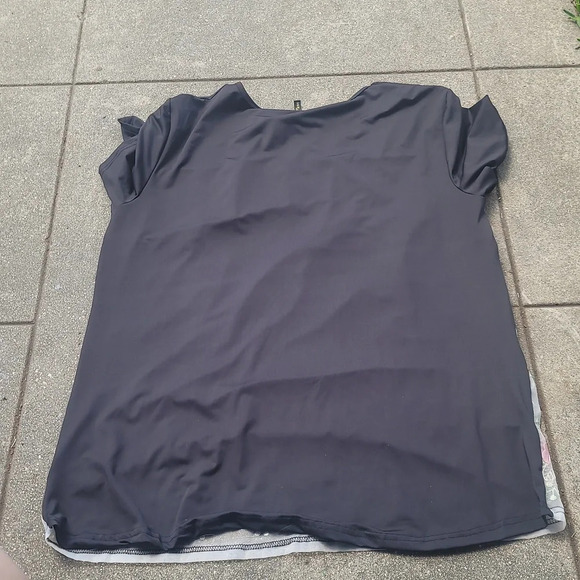 Stretch back black blouse with rose floral cream and pink embroidered front - Picture 3 of 5